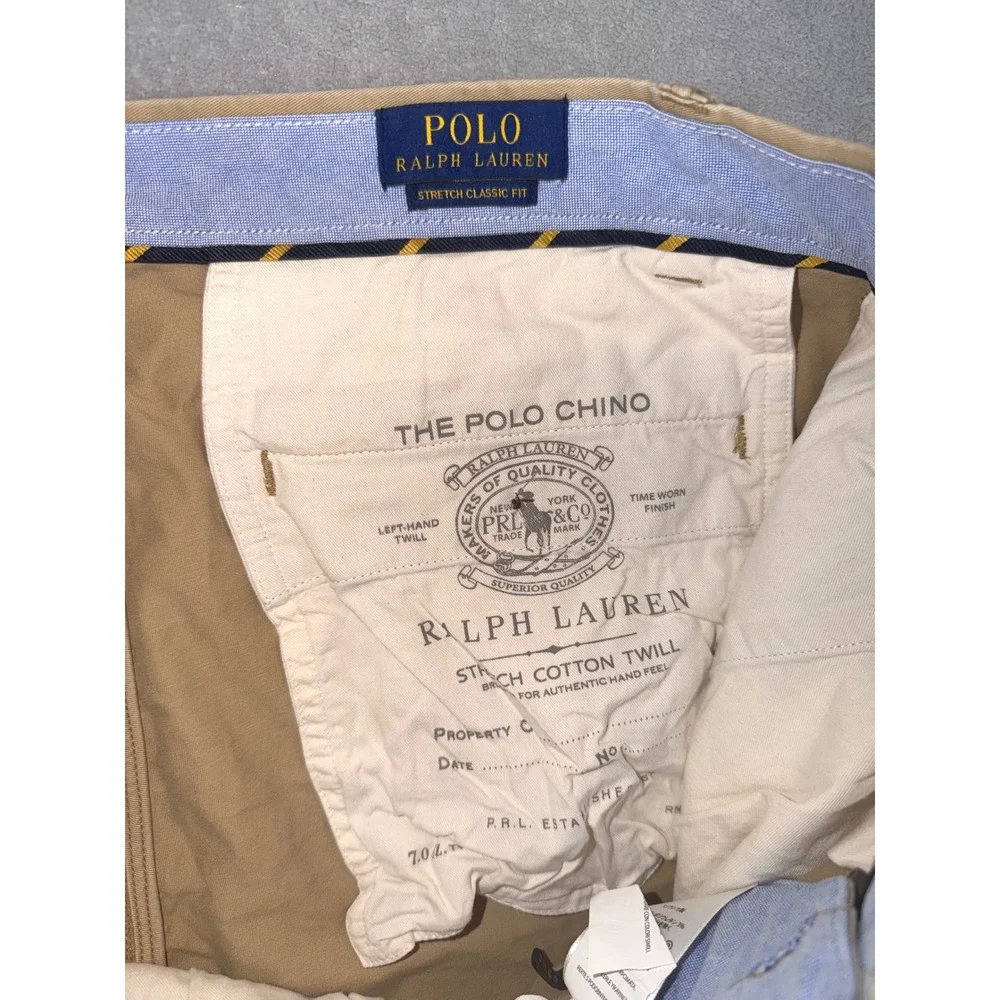 Polo Ralph Lauren Mens 33 Khaki Tan Stretch Classic Fit Chino Shorts Pony Logo